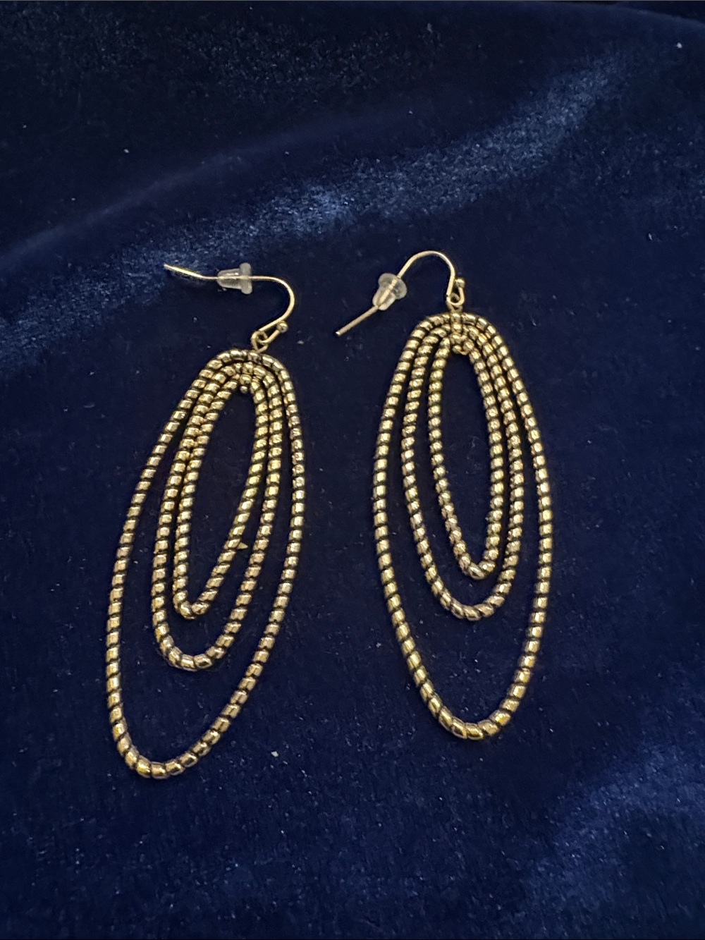 Vintage Premier Designs Tessa Gold Beaded Triple Tier Oval Drop Earrings